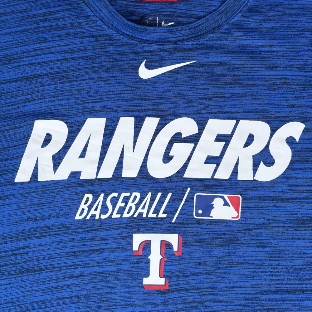 Nike Texas Rangers T-Shirt Mens XL Blue Dri-FIT Space Dye MLB Baseball Tee - Picture 4 of 13